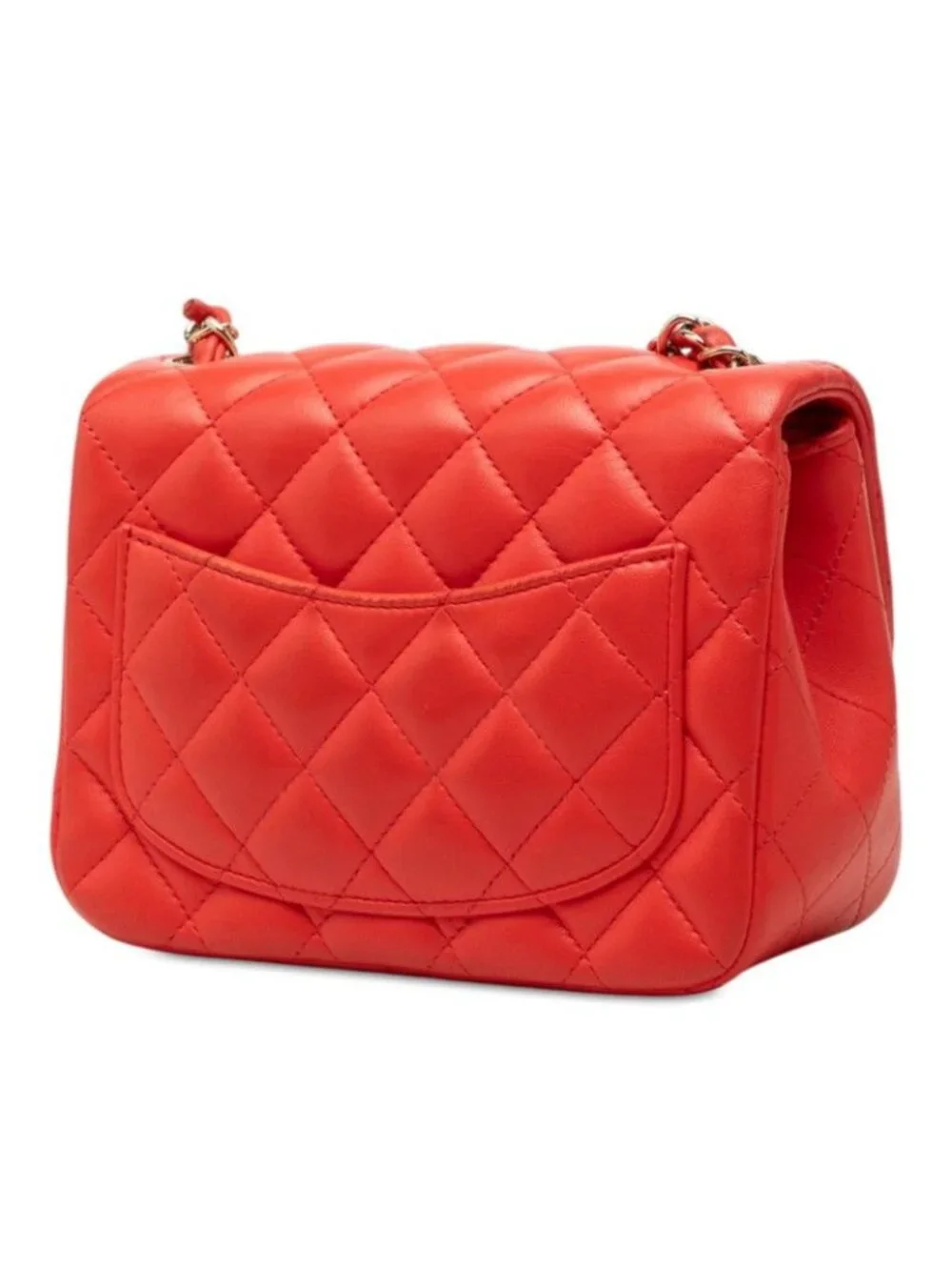 Chanel Mini Quilted 17 CC Logo Chain Shoulder Bag Red Gold Lambskin